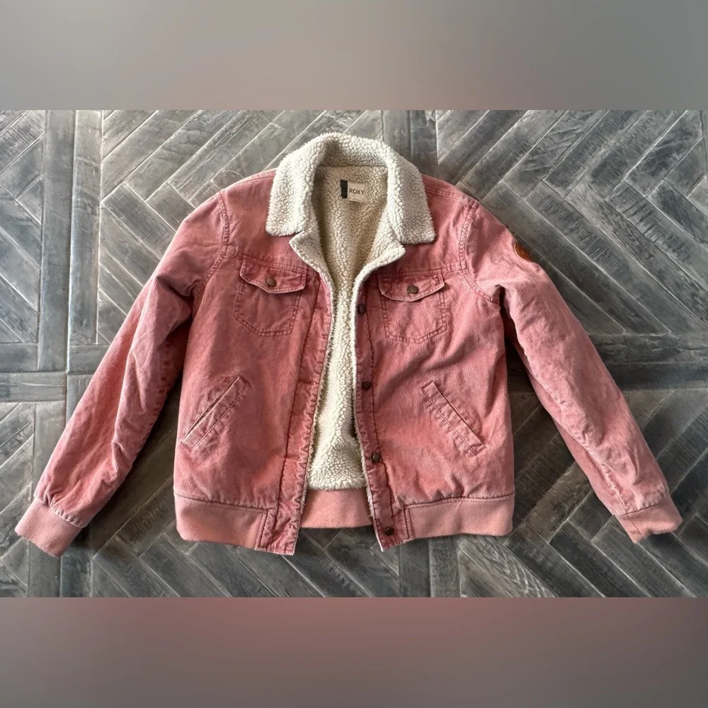 Roxy Pink Corduroy Jacket with Sherpa Lining | Size M - Picture 8 of 8